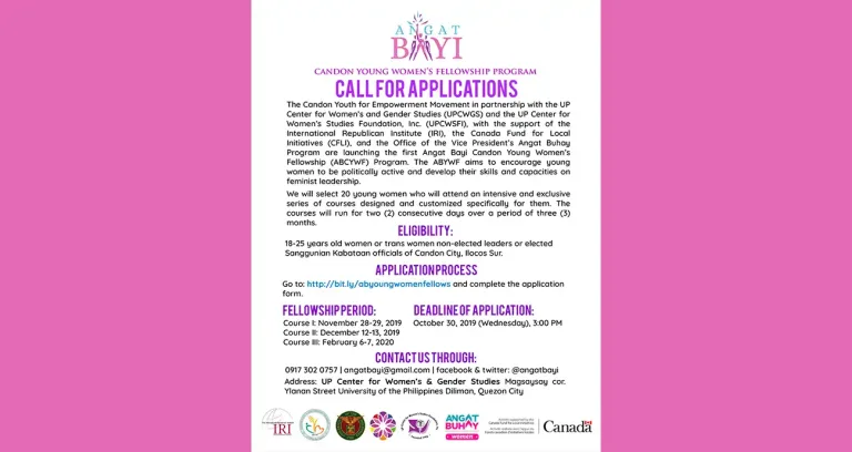 Call for Applications: Angat Bayi Candon Young Women’s Fellowship (ABCYWF) Program