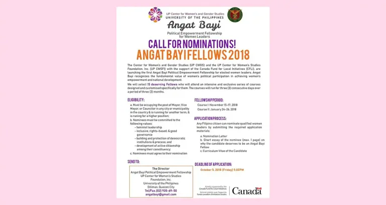 Call for Nominations: Angat Bayi Fellows 2018