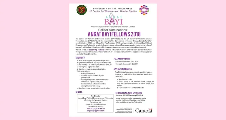 [Extended Deadline for Application] Call for Nominations: Angat Bayi Fellows 2018