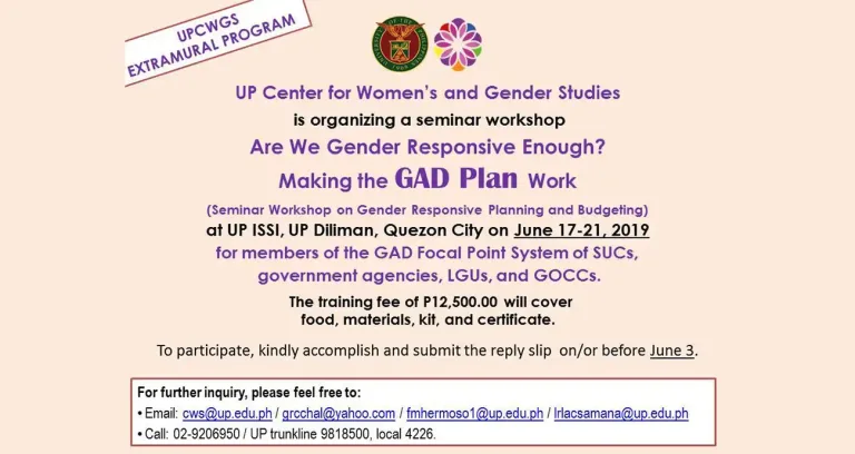 [Rescheduled] UPCWGS Extramural Program: Call for Participants