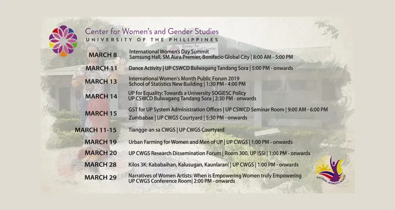 UPCWGS Women’s Month Celebration: Schedule of Activities