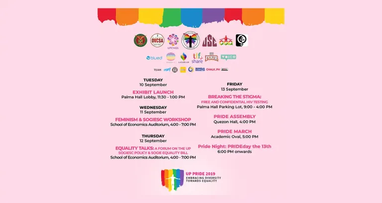 UP Pride 2019: Schedule of Activities